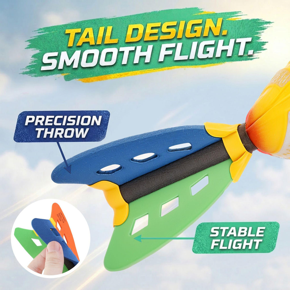 Liberty Imports three-fin design enhances aerodynamics for outdoor flights