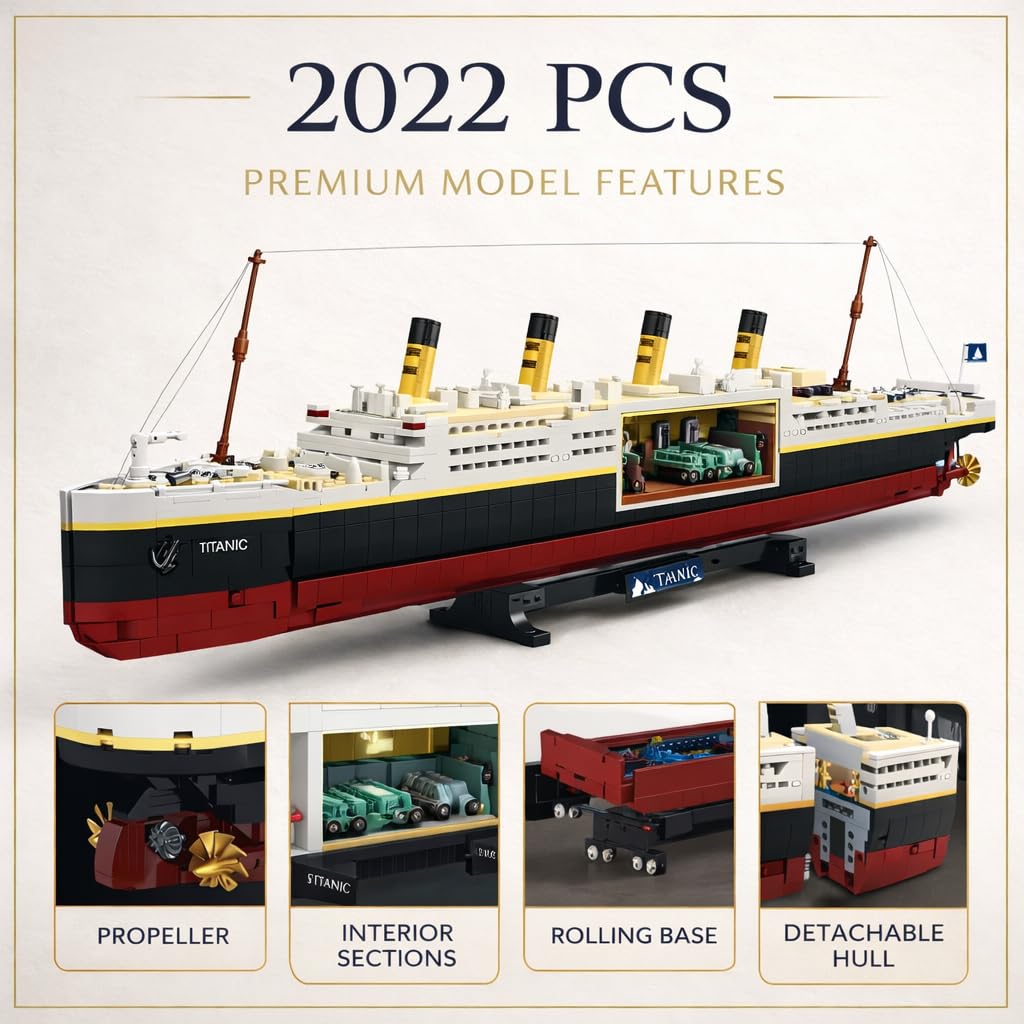 Liberty Imports Titanic model kit shows a shipwreck display option for dramatic storytelling