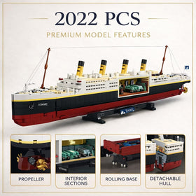 Liberty Imports Titanic model kit shows a shipwreck display option for dramatic storytelling