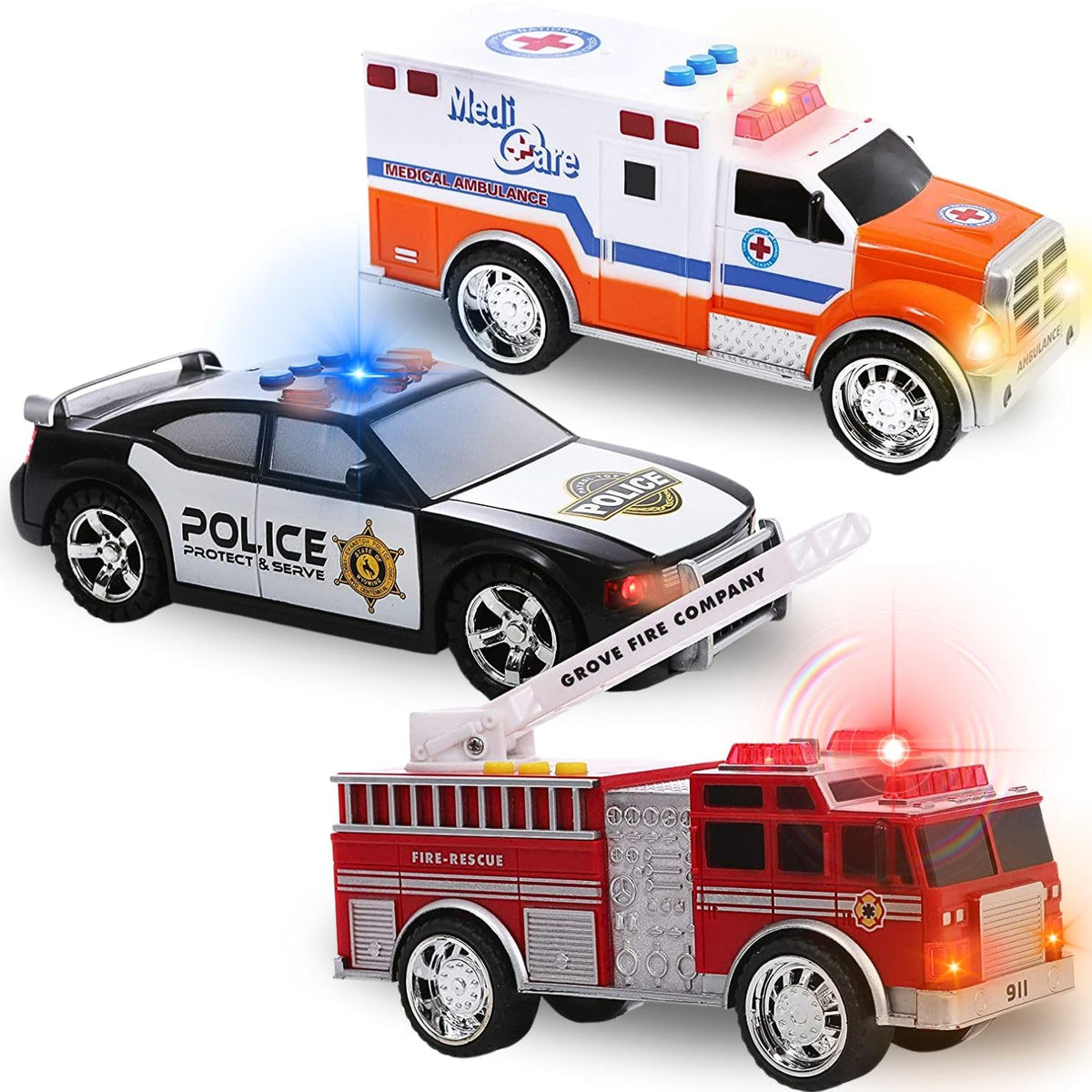 Liberty Imports True Hero ambulance front view with bright lights for imaginative rescue play.