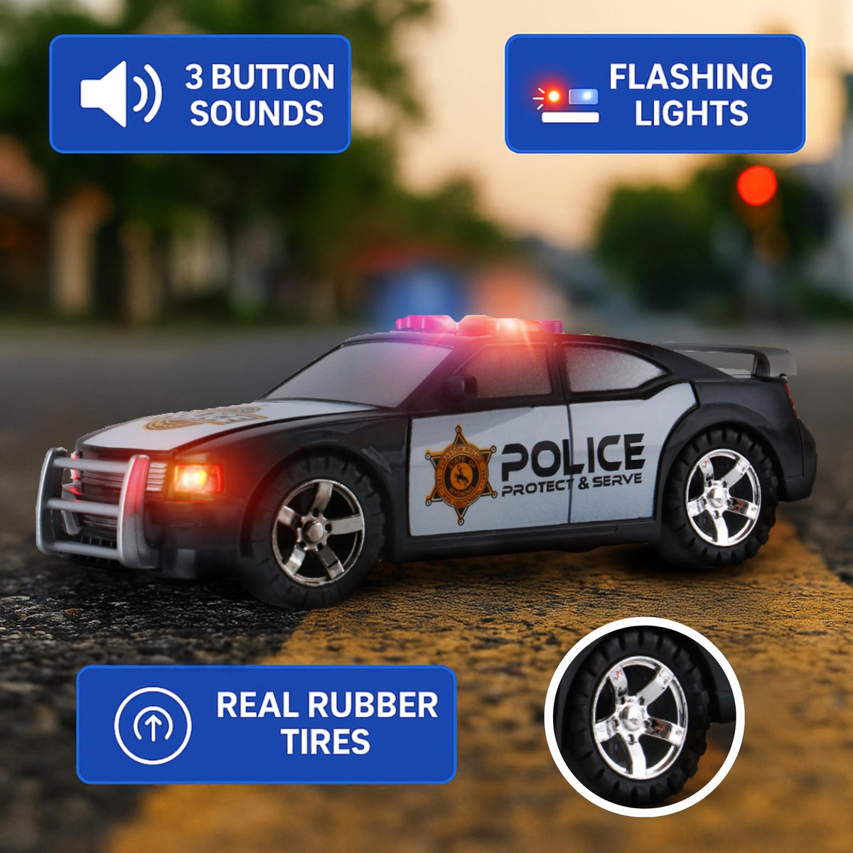 Liberty Imports True Hero police car for fast-paced rescue role-play and exploration.