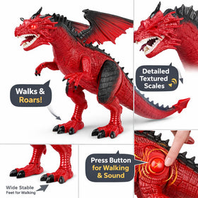 Liberty Imports Walking Dragon Toy with LED eyes, creates a vivid nighttime play scene.