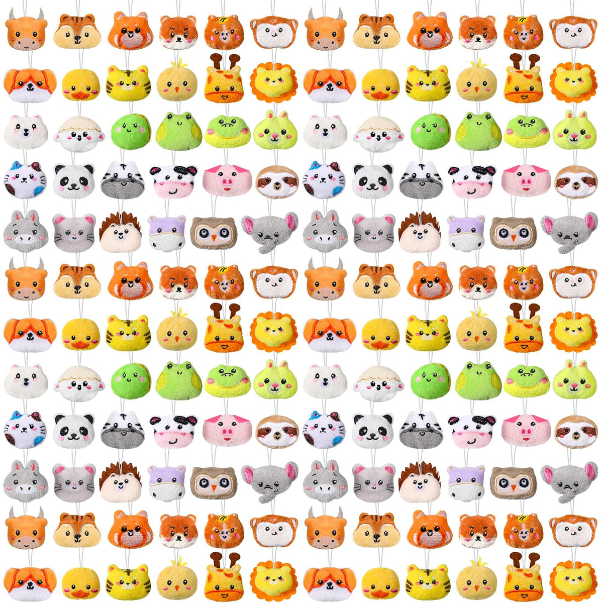 Libima 150pcs mini plush keychains on display for party prizes and decor.
