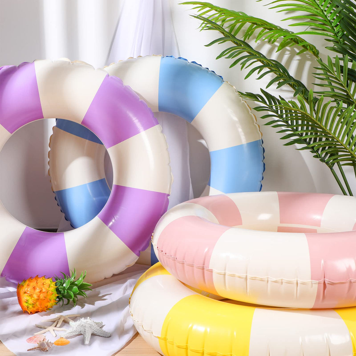 Libima close-up of 22-8-inch striped pool float outer diameter