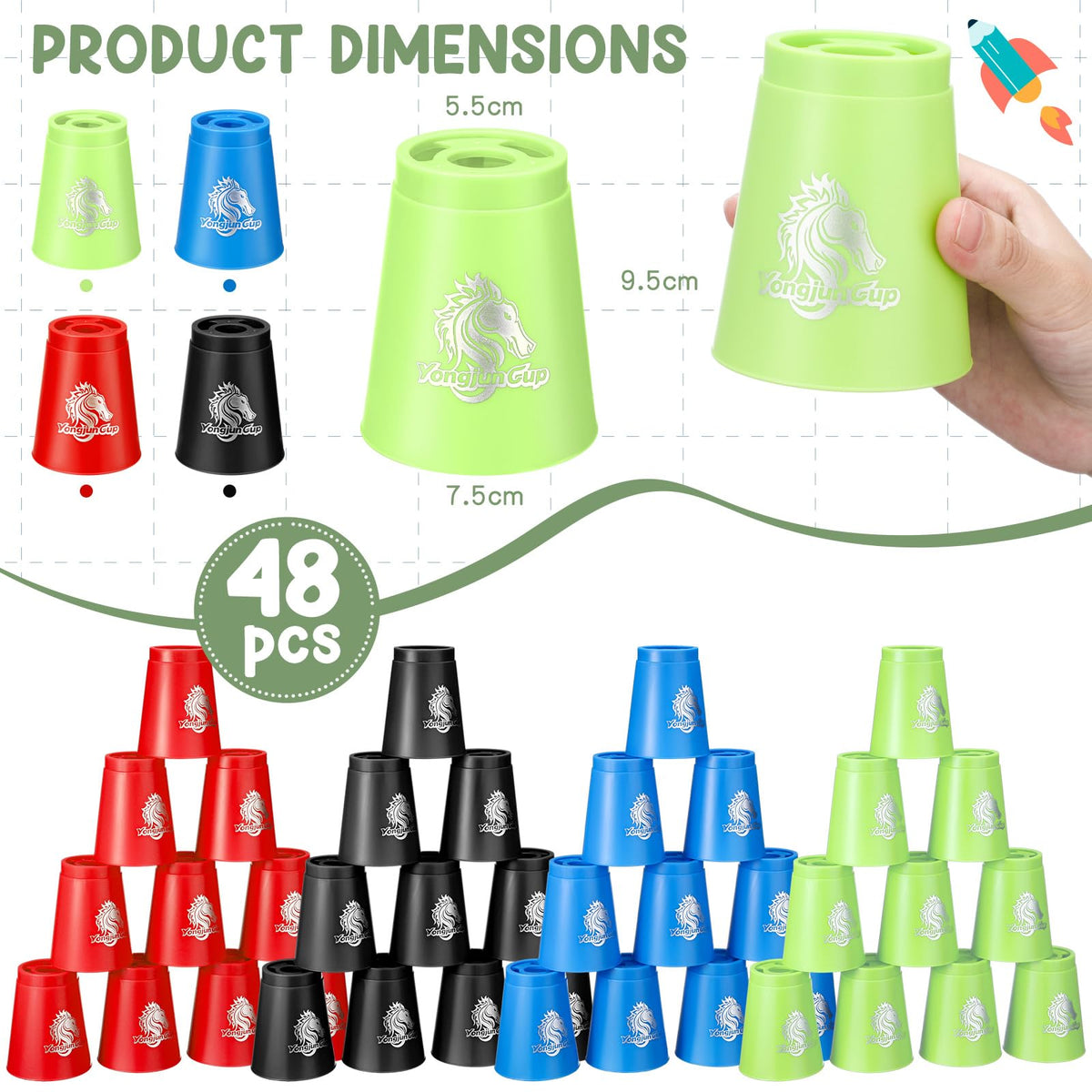 Libima black cups for solo or group stacking games.