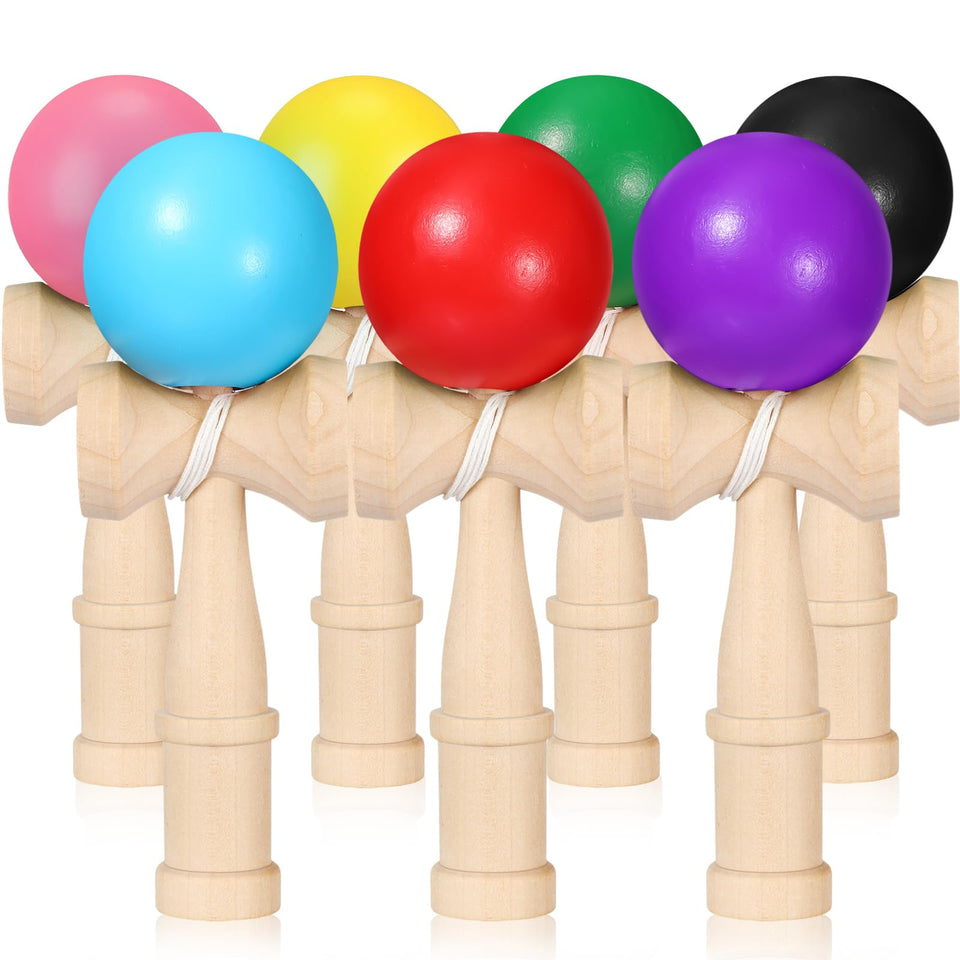 Libima 7-pack wood kendama set in seven colors for group play.