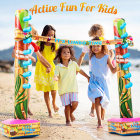 Libima Hawaiian-themed limbo with colorful flowers for festive atmosphere.
