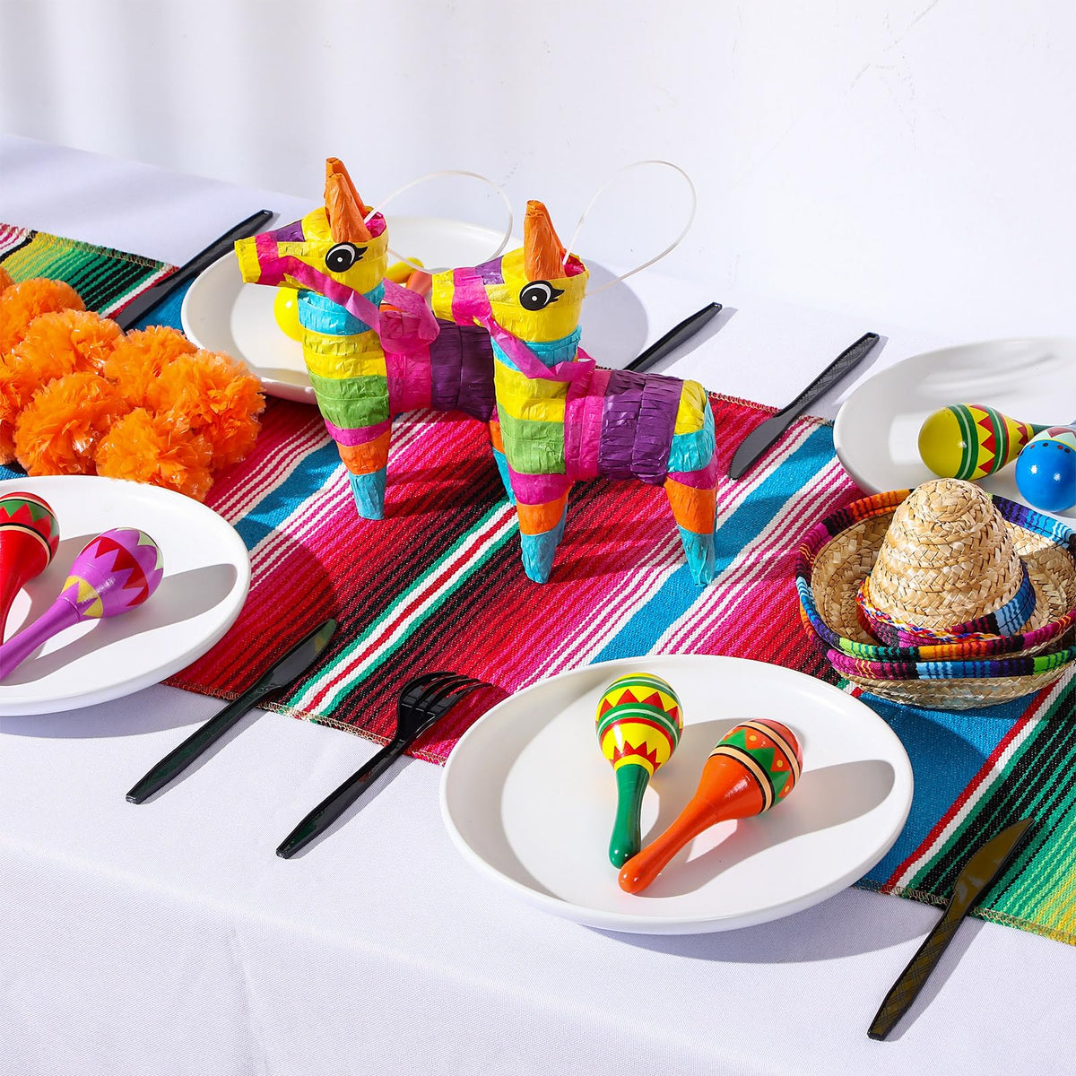 Libima multi-piece decor set provides complete Mexican party styling.