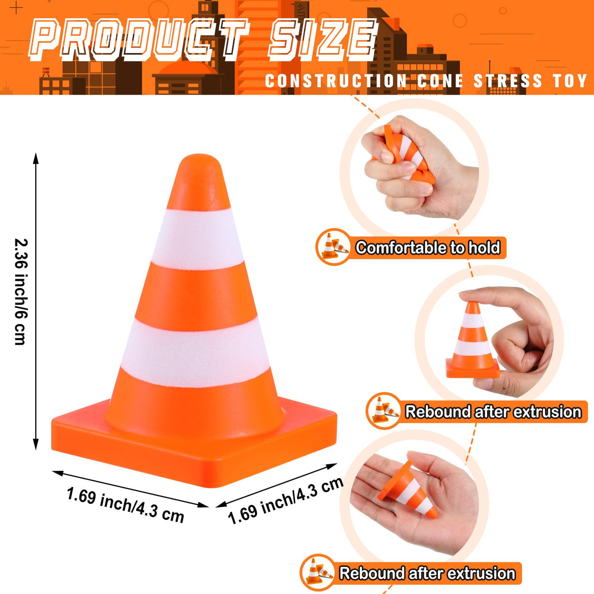 Orange and white Libima cone stress ball adds playful decor and exercise.