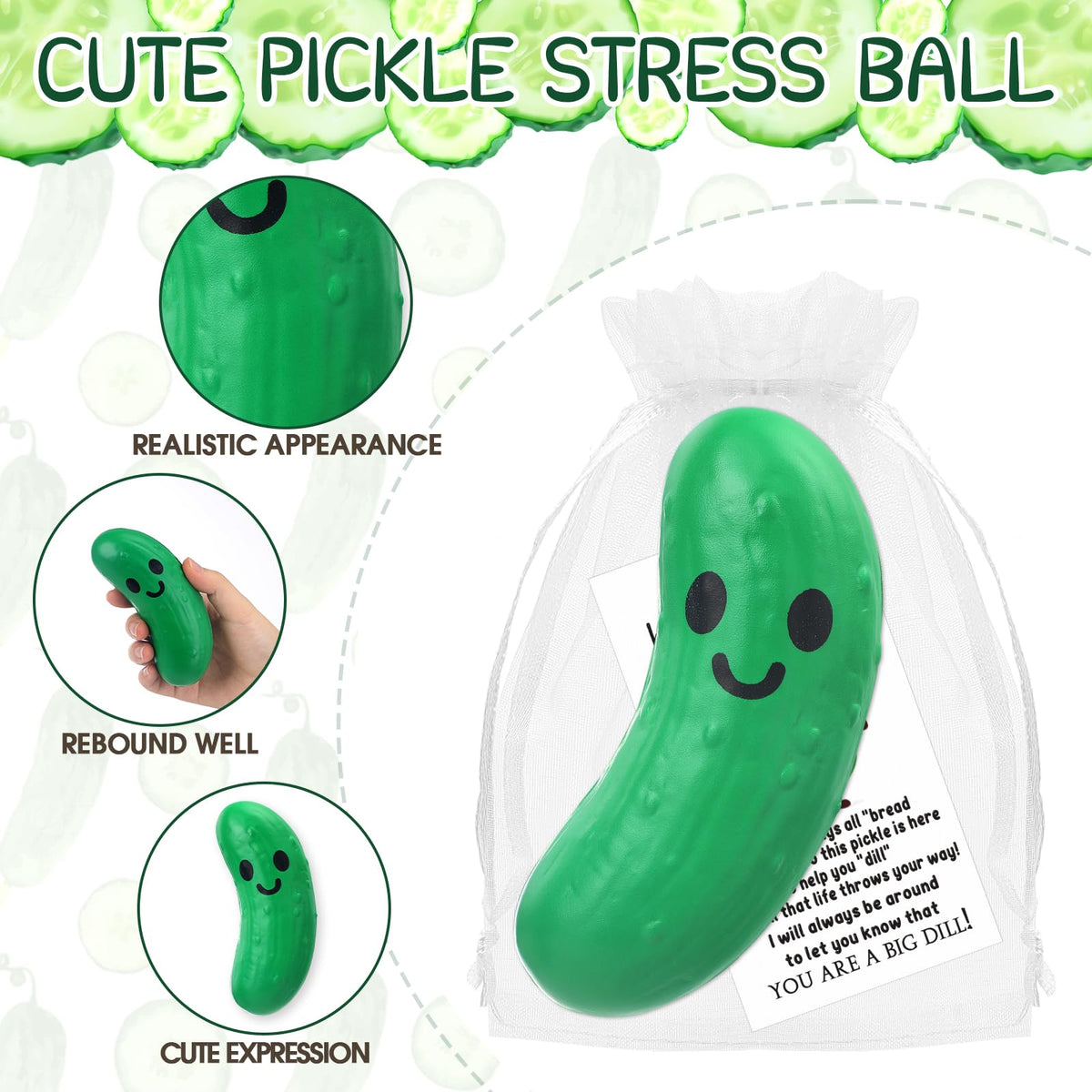 Libima pickle stress ball on desk highlighting portable, pocket-sized relief