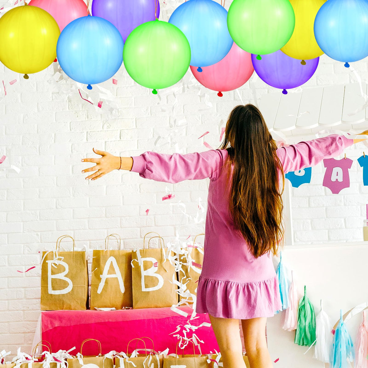 Libima punch balloons with rubber band handles for easy, safe play.