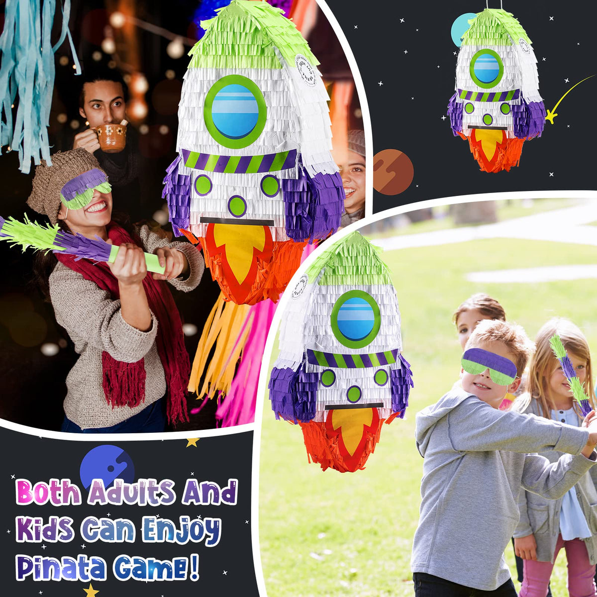 Libima rocket pinata party setup ready for decor and activities.