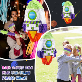 Libima rocket pinata party setup ready for decor and activities.