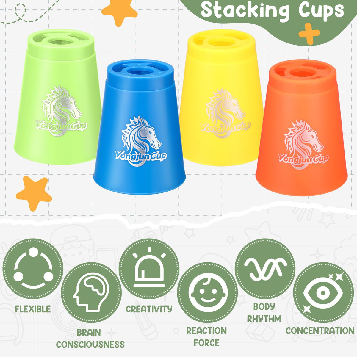 Libima cups for nesting and building to boost motor skills.