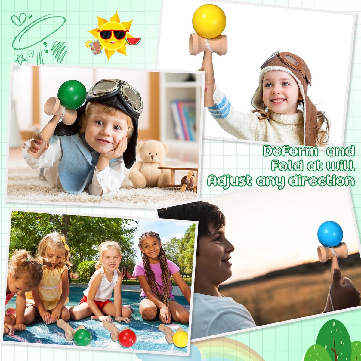 Libima kendama colors set in red, yellow, blue, green for group play.