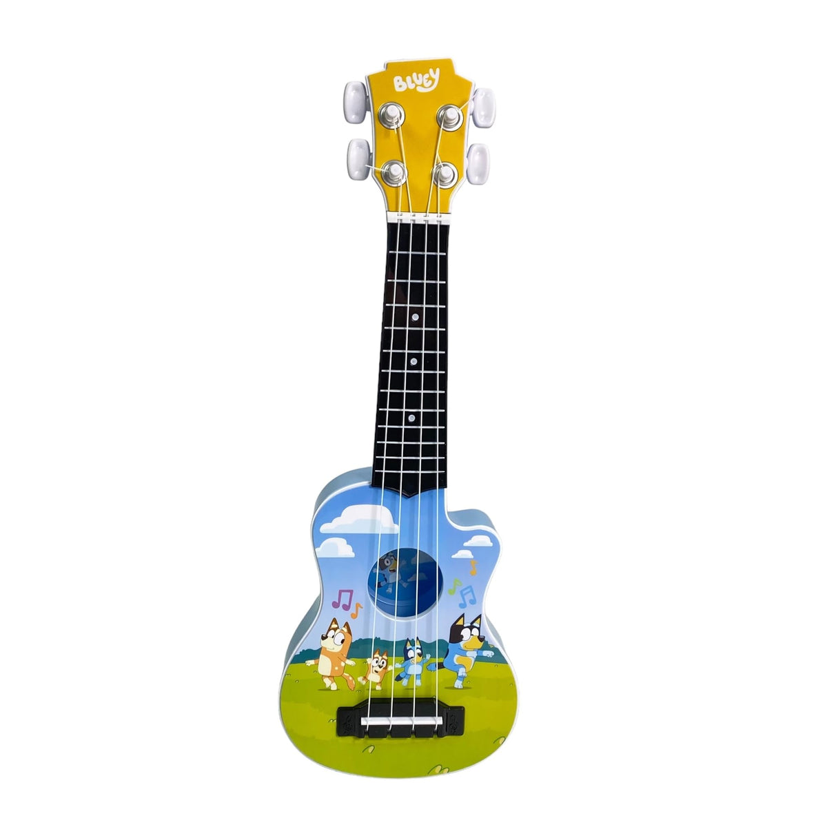 License 2 Play Bluey 16-inch ukulele character art, vibrant visuals invite playful learning