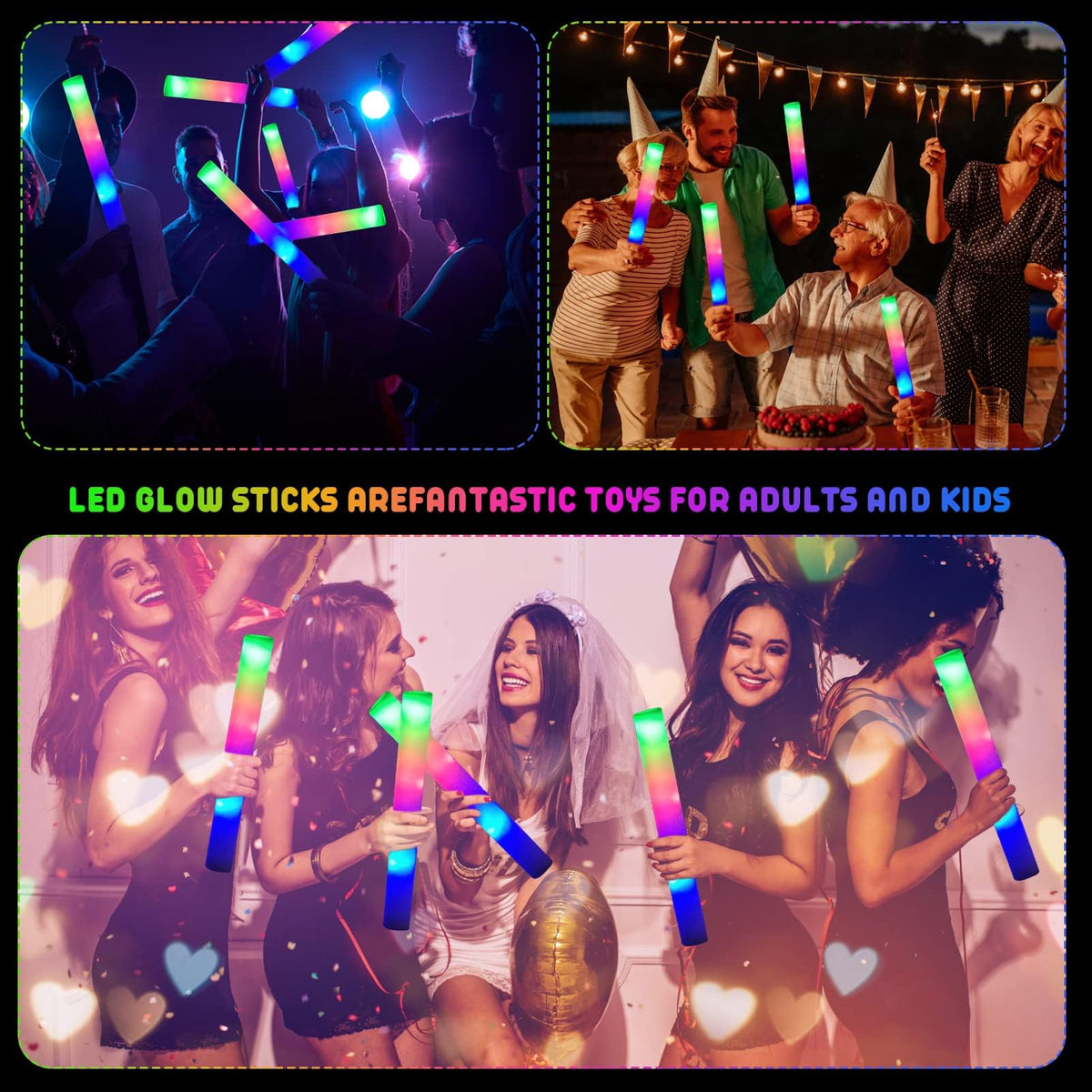 LifBetter bendable foam glow sticks serve as party props and games.