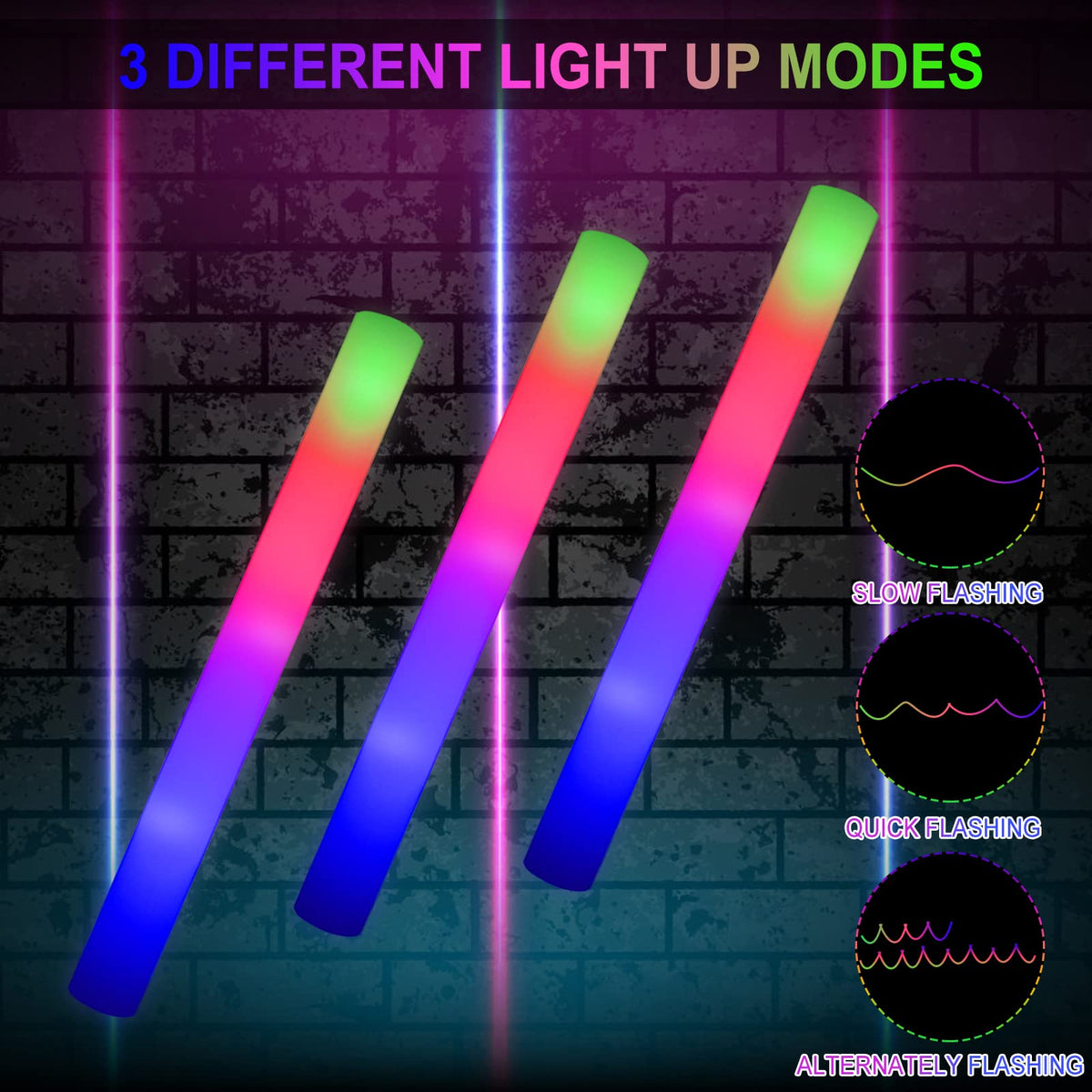 LifBetter LED foam sticks with three modes for dynamic lighting