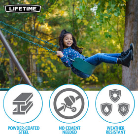 Lifetime powder-coated steel frame resists rust in any weather