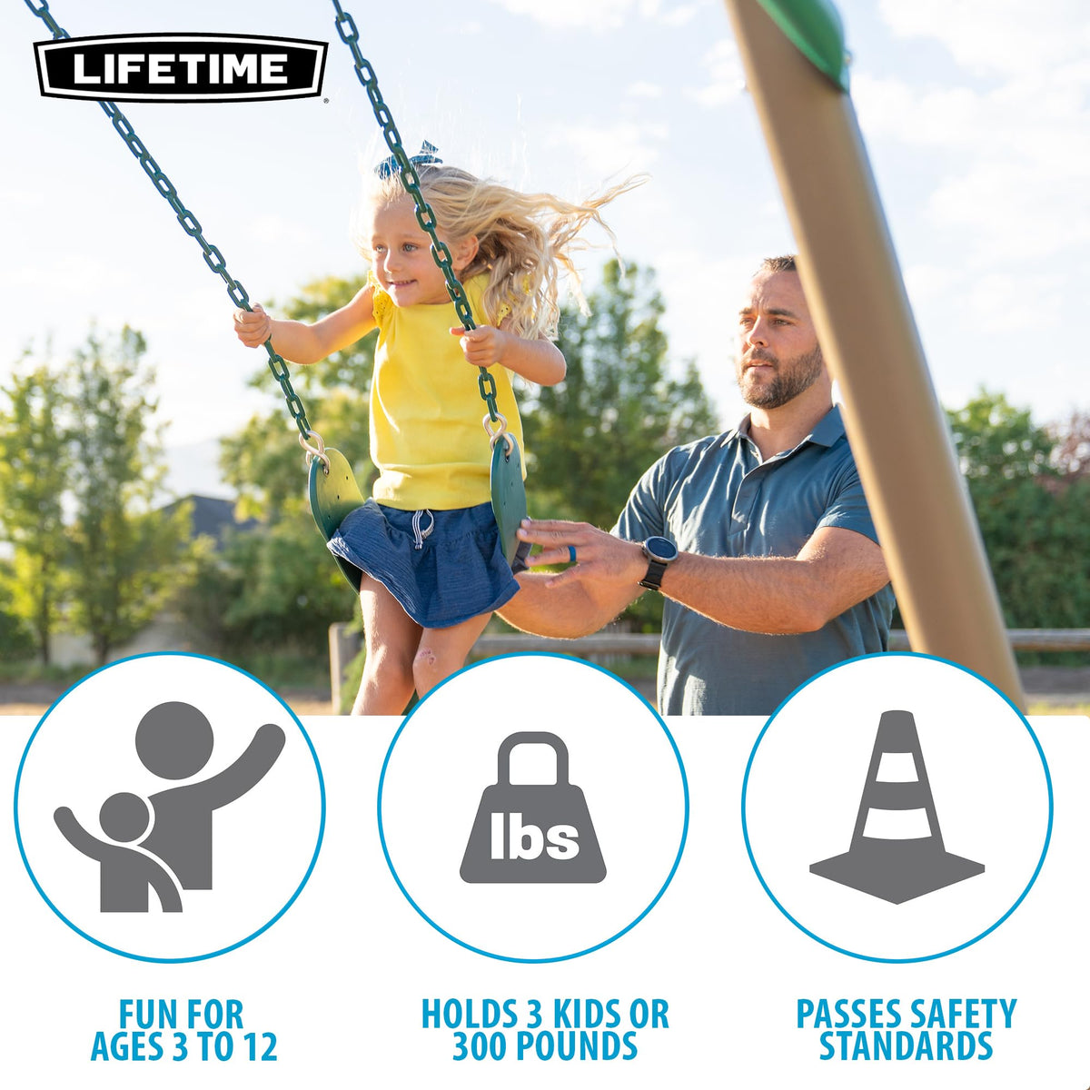 Lifetime soft-grip chains reduce pinching during active play