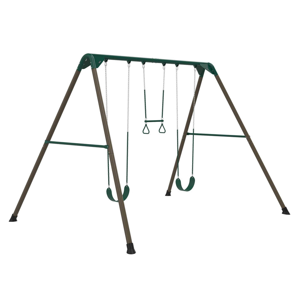 Lifetime 10-Foot Metal Swing Set with two swings and trapeze for backyard family fun
