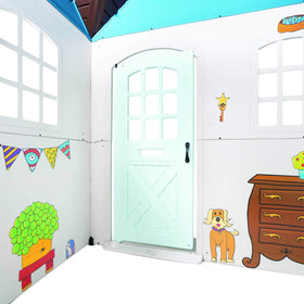 Lifetime Playhouse roof and water-resistant design protect play activities outdoors.