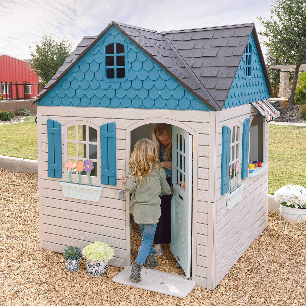 Lifetime Playhouse side-view highlights a roomy layout for social play and decorating.