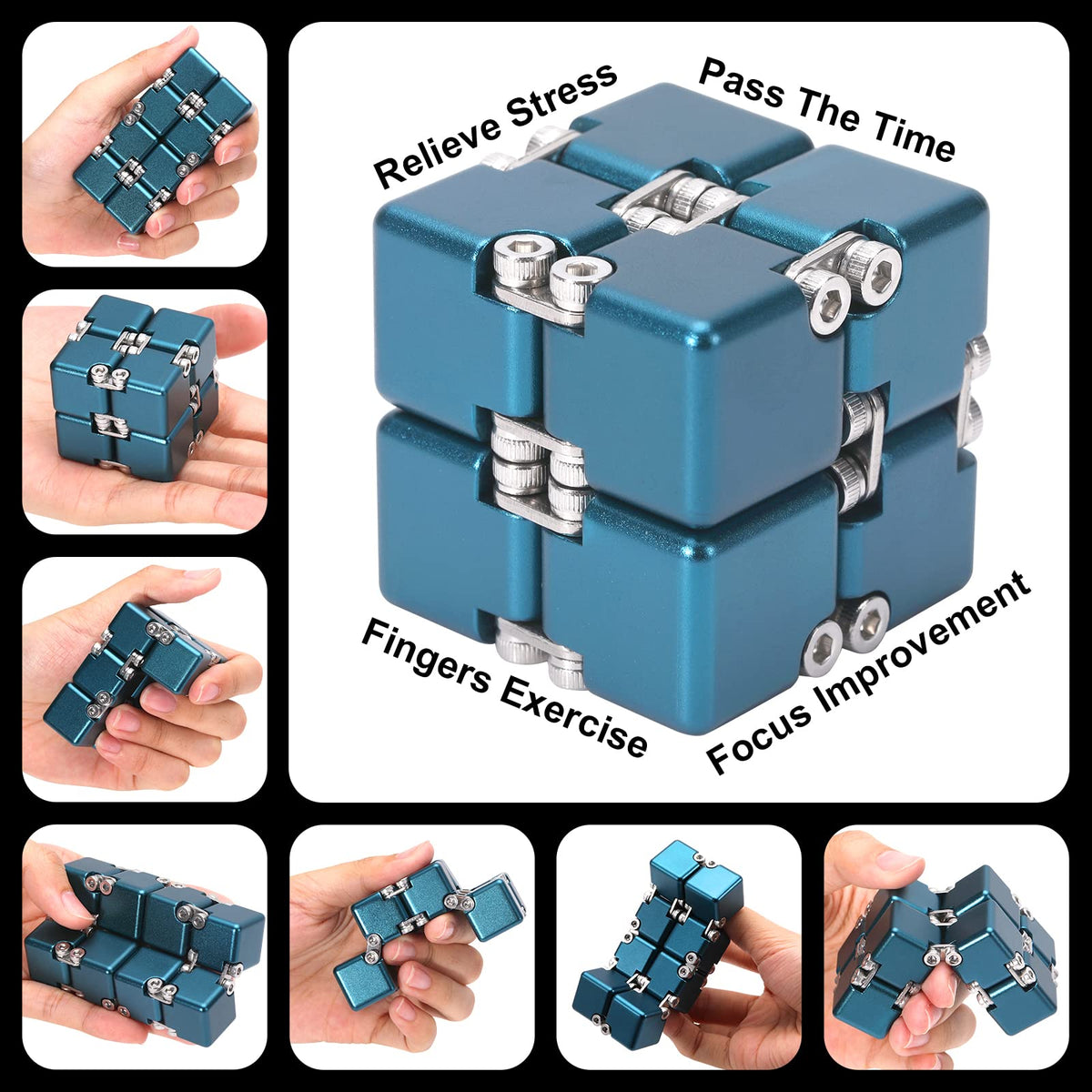 Lifidea Infinity Cube blue folding action, endless shapes for mindful breaks.