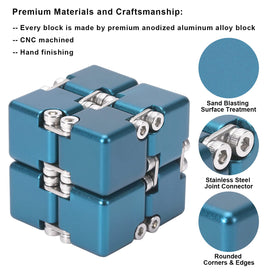 Lifidea Infinity Cube blue, front view, compact fidget for on-the-go.