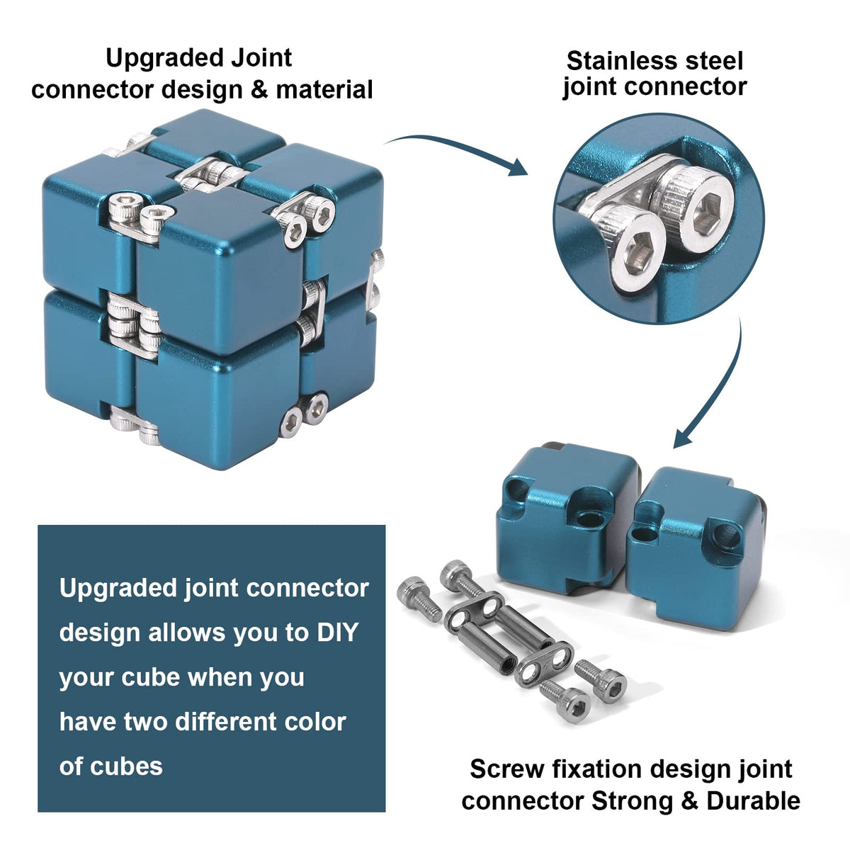 Lifidea Infinity Cube blue, textured aluminum surface for tactile feedback.