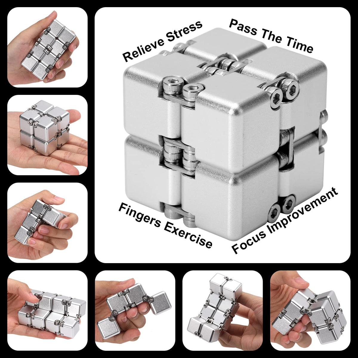 Lifidea Infinity Cube in silver, back view, aluminum alloy build signals durability.