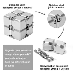 Lifidea Infinity Cube in silver, folding-action view, endless folds for concentration and creative thinking.