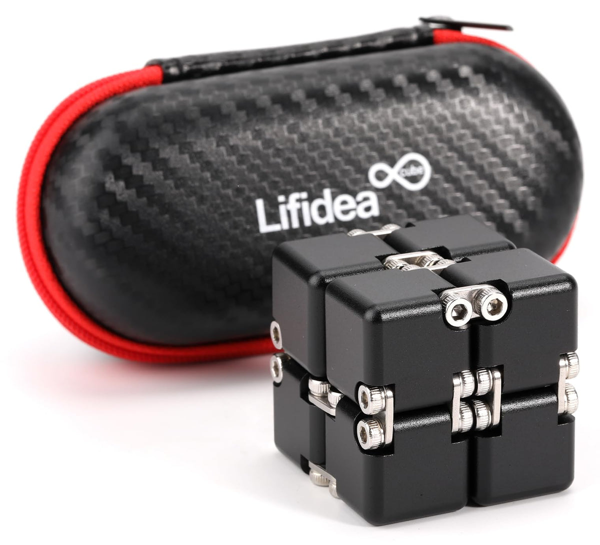 Lifidea Infinity Cube in black metal finish, compact for stress relief on the go