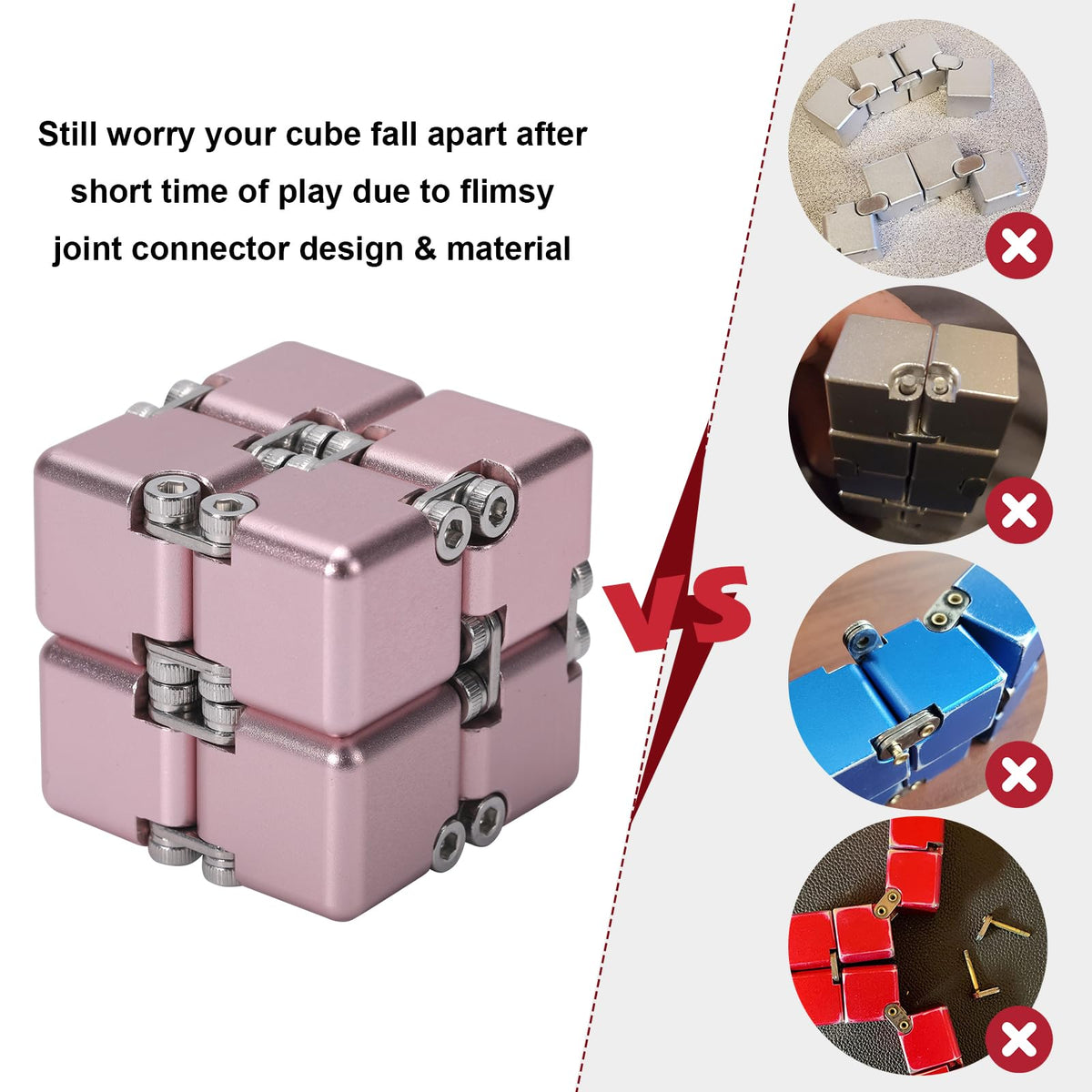 Lifidea Infinity Cube Pink close-up shows smooth aluminum grinding surface.