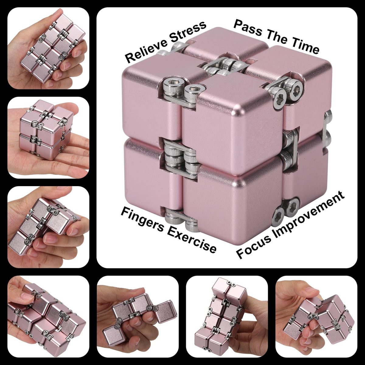 Lifidea Infinity Cube Pink on a desk for focused work sessions.