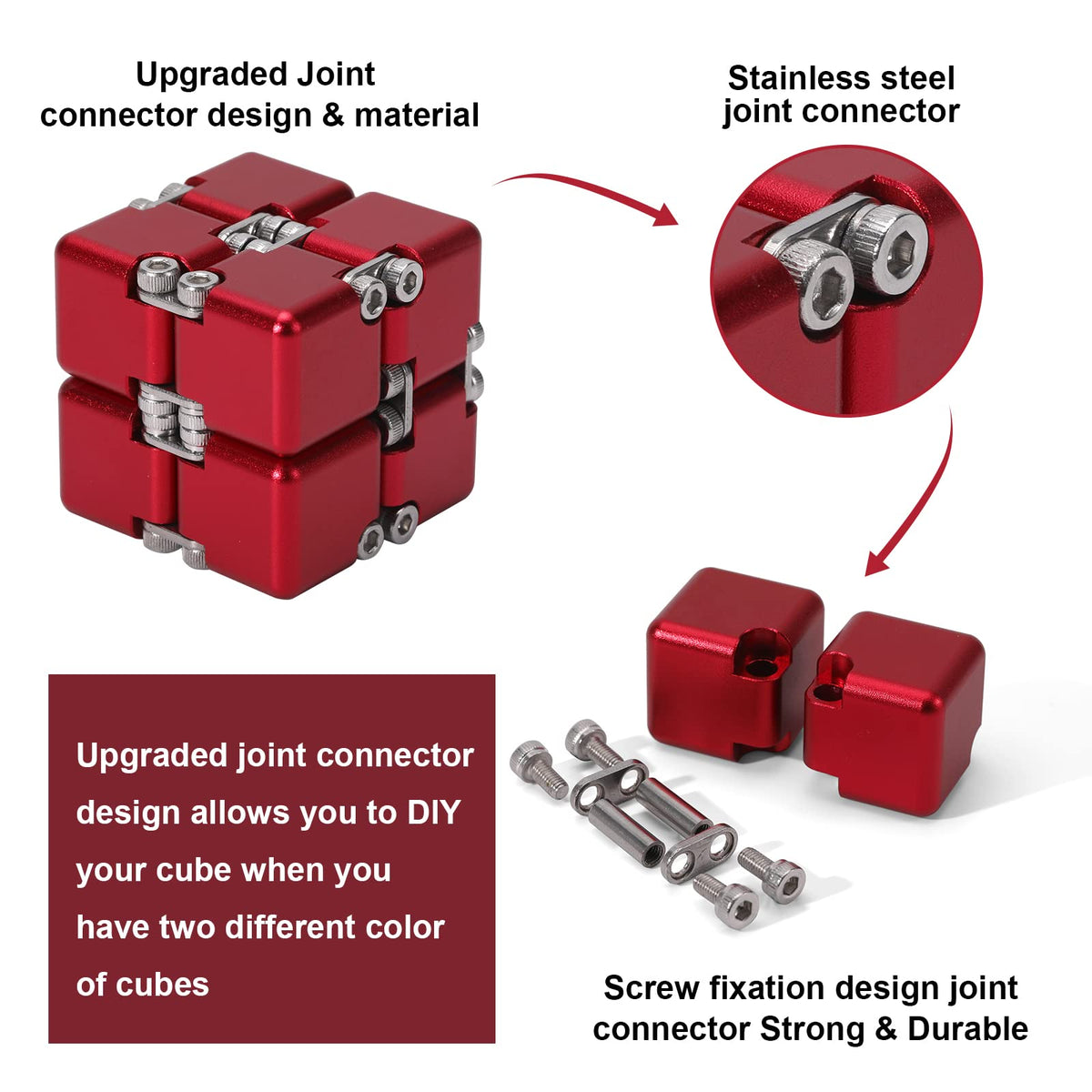 Lifidea Infinity Cube Red close-up, aluminum texture, durable and satisfying to click