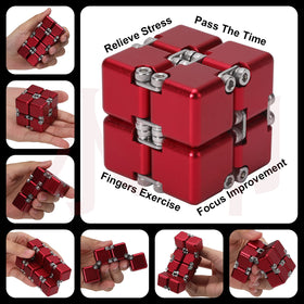 Lifidea Infinity Cube Red on desk, quiet fidget companion