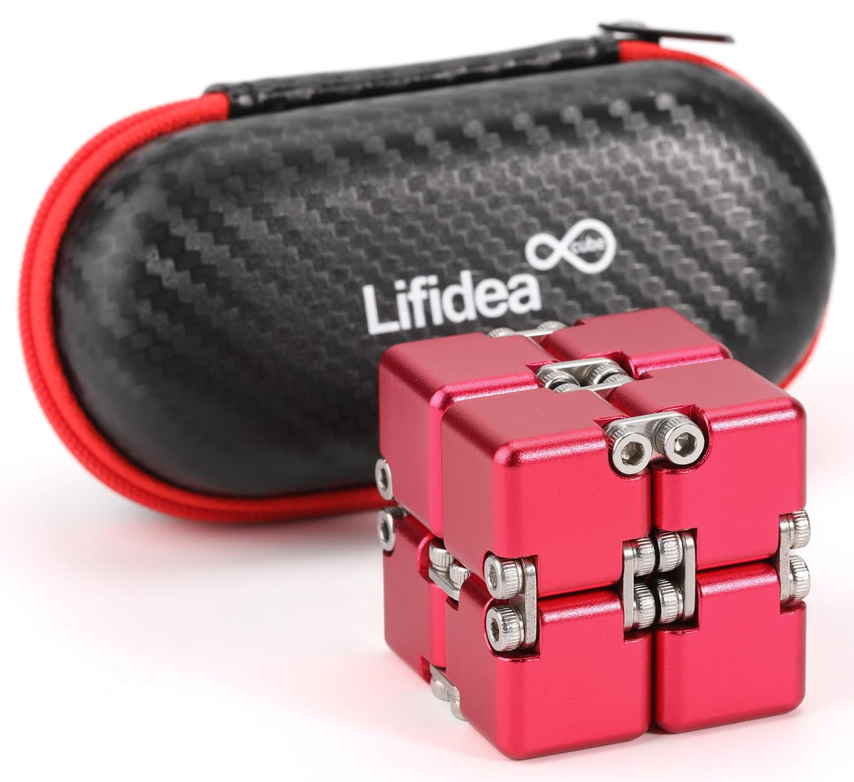 Lifidea Infinity Cube Red top view, smooth aluminum for focused work