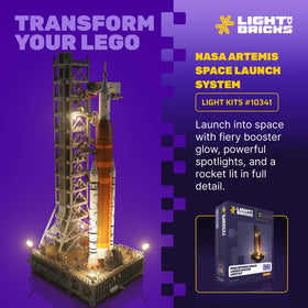 Light My Bricks Artemis launch tower glow showcases a life-like glow along the structure.