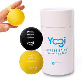 LIGHTBULB IDEAS Yogi Stress Ball with finger strap in hand for steady squeezing and grip training.