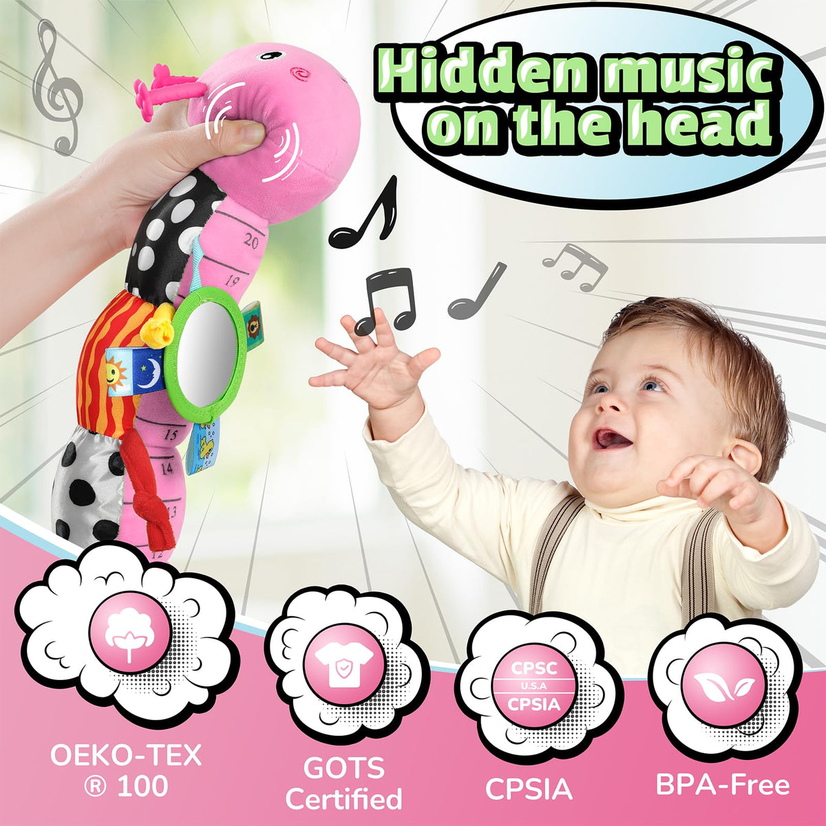 LightDESIRE caterpillar crinkle and rattle textures stimulate tactile exploration