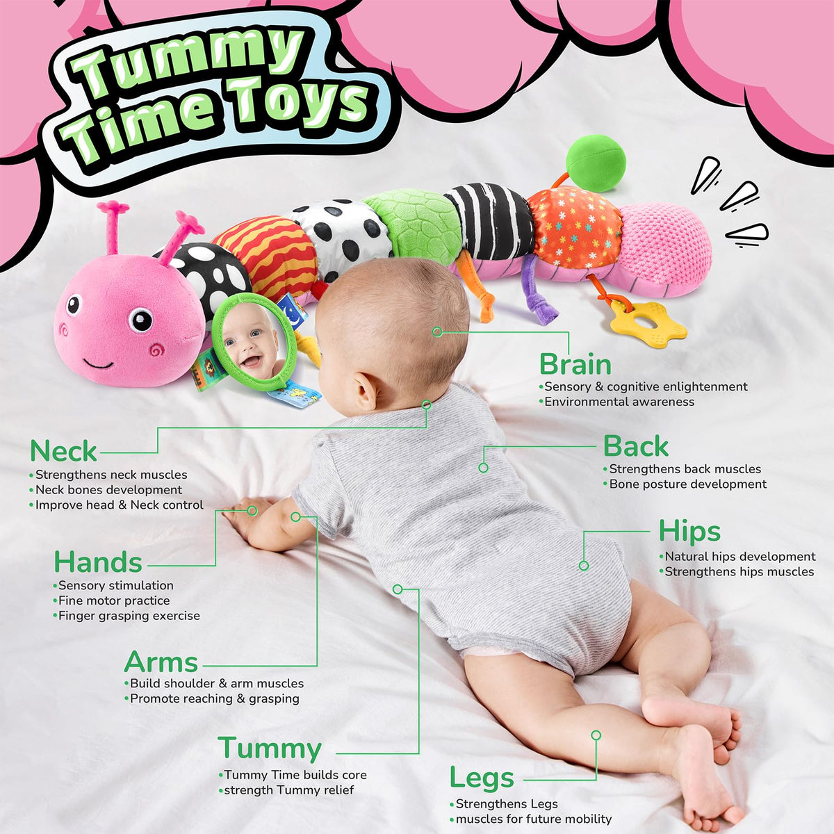 LightDESIRE caterpillar pull-string engages baby with interactive play