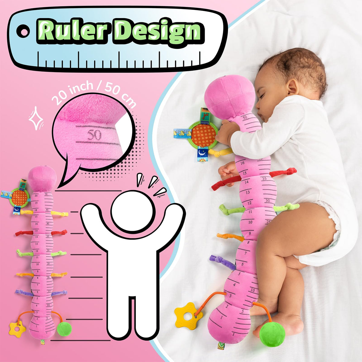 LightDESIRE rose-pink plush caterpillar offers soft, safe snuggle time