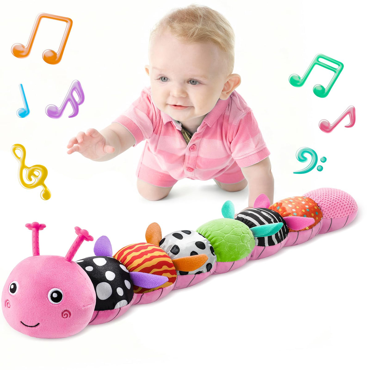 LightDESIRE musical caterpillar front view with 6-in-1 sensory play for babies.