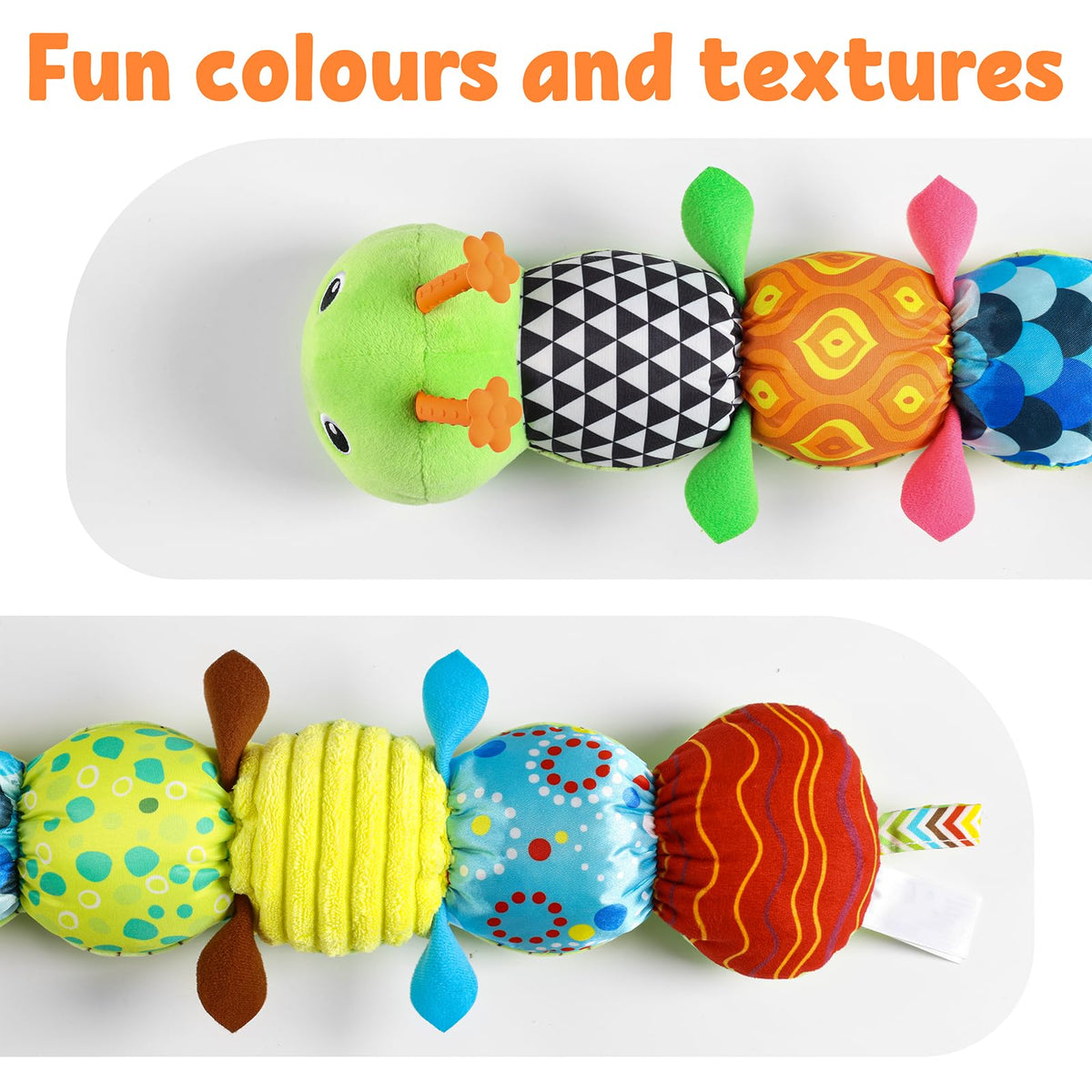 LightDESIRE caterpillar on tummy time mat supports baby engagement and movement.