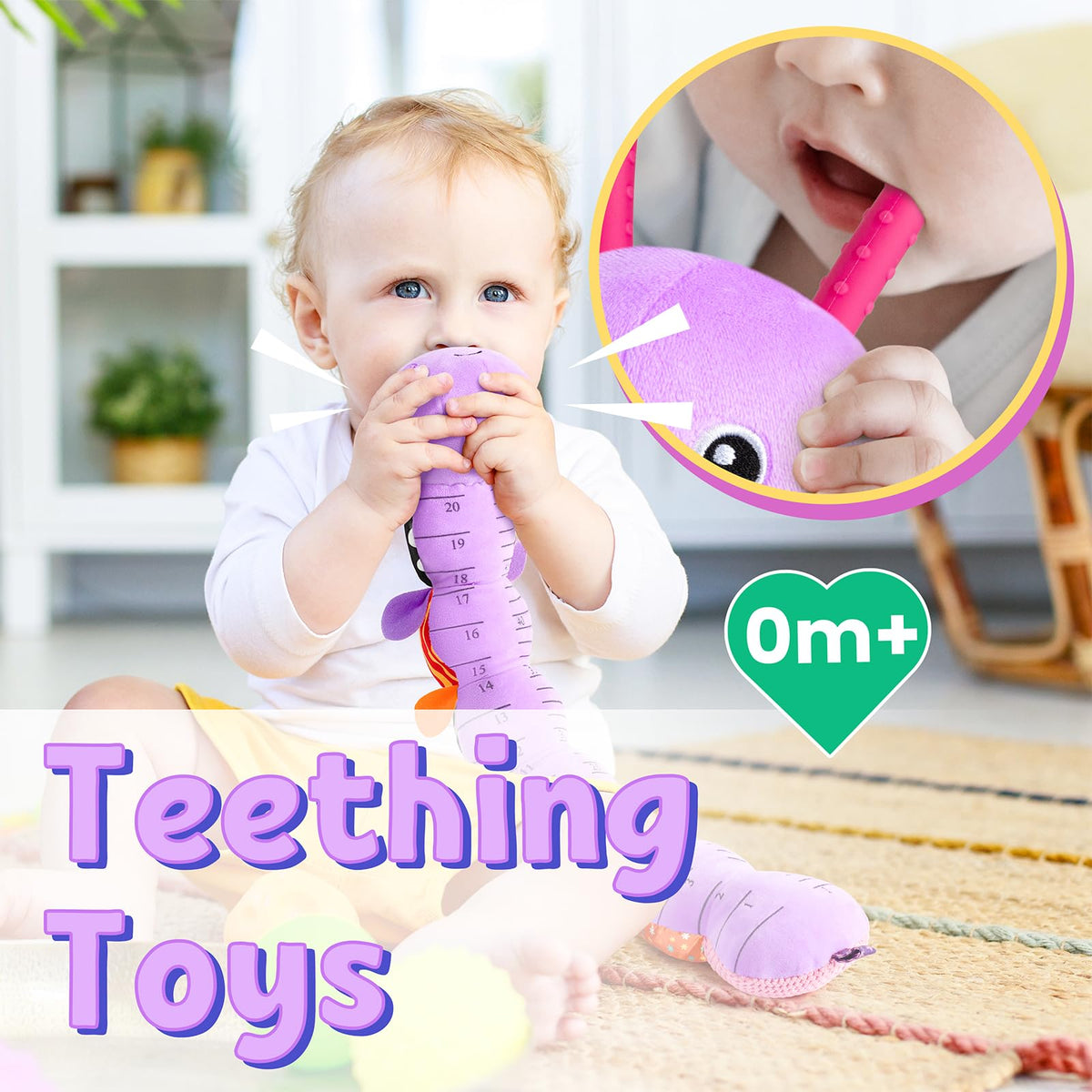 LIGHTDESIRE caterpillar antennae teether supports calming teething moments.