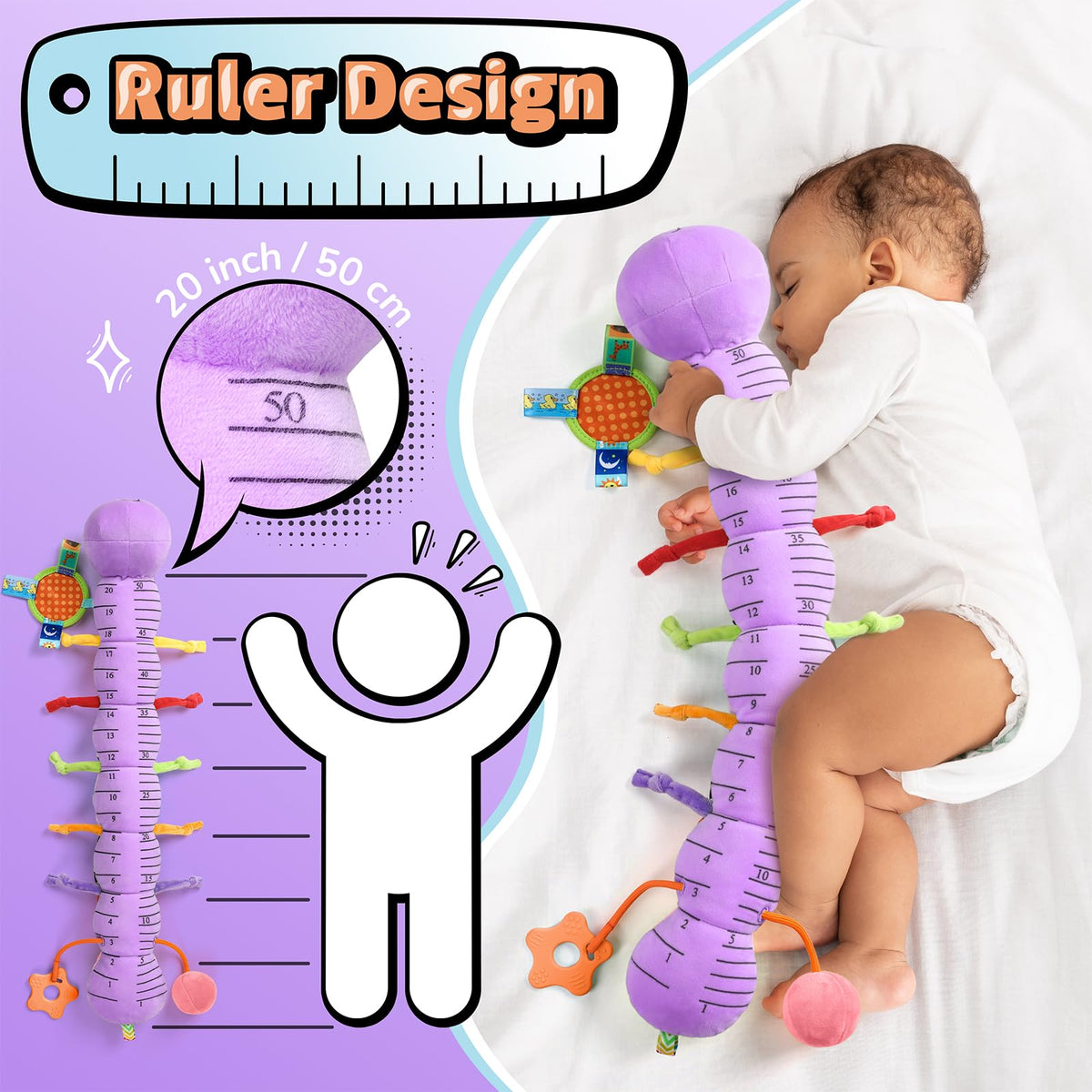 LIGHTDESIRE Caterpillar growth ruler helps track baby measurements during playtime