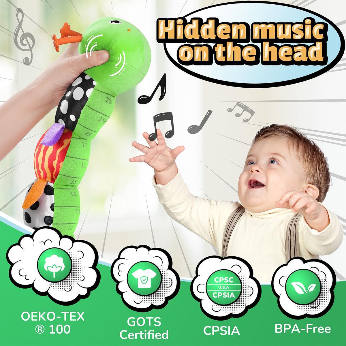LIGHTDESIRE Caterpillar teething surface soothes gums during playtime.