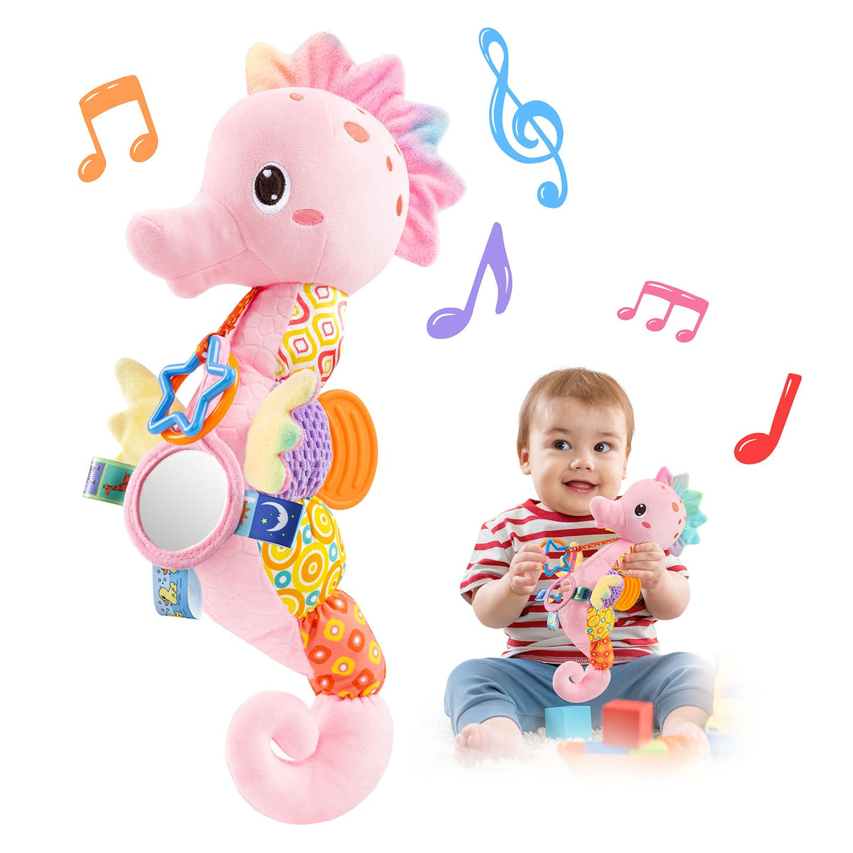 LIGHTDESIRE Seahorse Melody Play plush toy offers comforting visuals and gentle music.