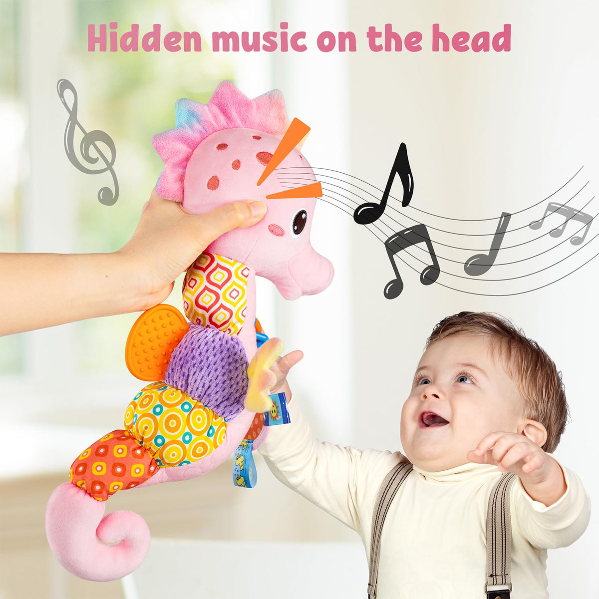 LIGHTDESIRE Seahorse Mirror Engage image highlighting reflective toy for baby exploration.